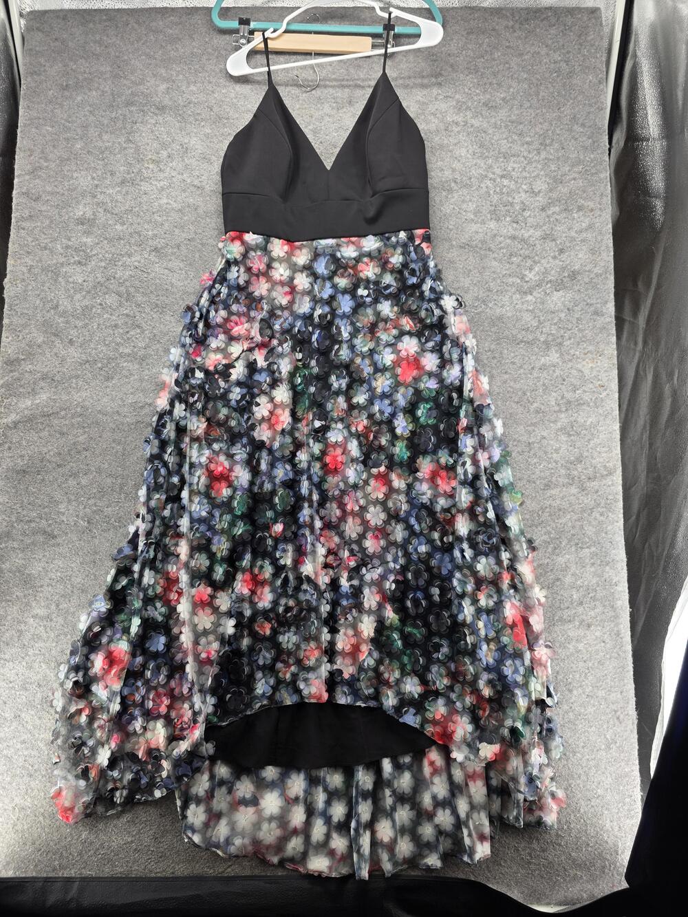 Badgley Mischka Dress Womens 12 Black Fit & Flare Hi-Low Floral Tulle Formal
